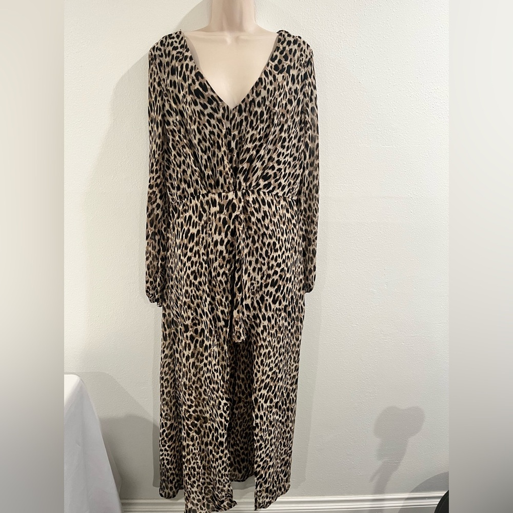 New Leopard print, Size Large , dressy romper short with long back skirt.